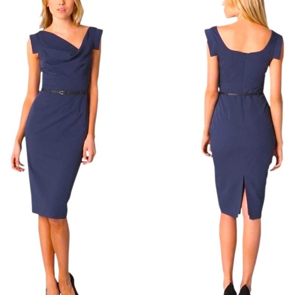 black halo navy dress